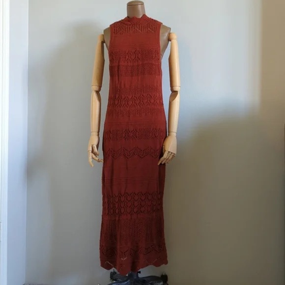 NWT ANTHROPOLOGIE Cruchet Rust Sleeveless midi Dress size S - Picture 7 of 12
